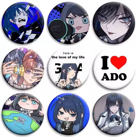 32/44/58mm Ado Kyogen X Uta Enamel Pins I Love Ado Vintage Anime Brooch Creative Badge for Hat Bag D
