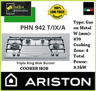 Ariston PHN 942 T/IX/A Triple Ring Wok Burner Hob  Made in Italy  Local Warranty  Low Price