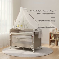 Baby Rocking Crib(4 wheels)Adjustable Stitching Big Bed Co-Sleeper Baby Rocker Bed With Mosquito Net