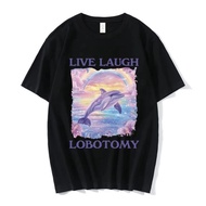 KEMEJA Lobotomi Print T-Shirt Laughter Directly Meme Cutedolphin Men's Large Size T-Shirt CasualWani