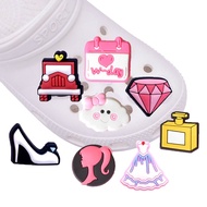 Cute Pink Barbie Crocs Jibbits Wedding Car Jibitz Charm Perfume Shoe Charms Pins Cloud Dress Jibits Crocks for Girl Shoes Accessories Decoration