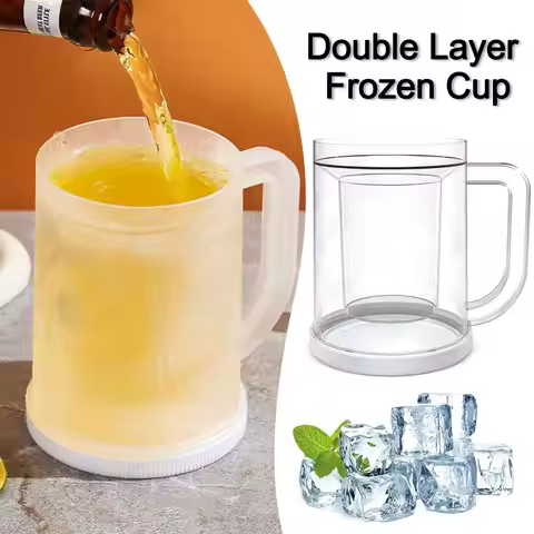 with Handle Liquid Refrigerator Frozen Cup PET/PP 20oz Double Wall Freezer Ice Mugs Thickened Freeze