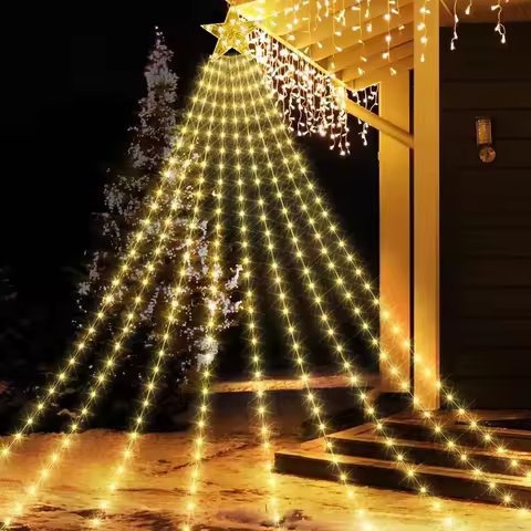 Outdoor Waterfall Tree Fairy String Light 9X3M Christmas Star String Lights 288 LED Waterfall Topper