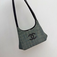 Chanel Vintage牛仔丹寧蛙口包 6開