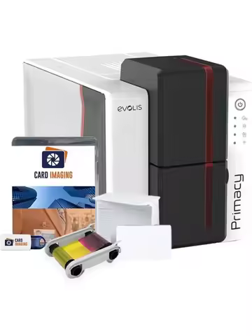 Evolis Primacy 2 Dual-Sided ID Card Printer & Supplies Bundle Badge Machine (PM2-0025-A).