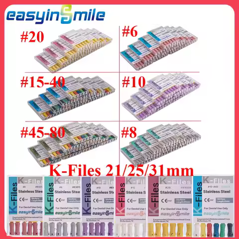 Dental K-FILE File Endodonica Stainless Steel Endo Root Canal K Files 21/25/31mm 6 #8 #10 #15 #20 #2