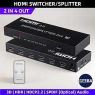 4K 60Hz HDR HDMI Switch Splitter 2x4 with SPDIF 3.5mm AUX Support HDCP2.2