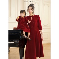 Anna & Chloe mother and daughter couple dress, high quality hard velvet, size 8kg to 70kg, suitable 
