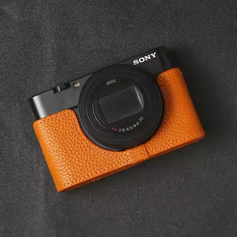 Genuine Real Leather Half Camera Case Bag For Sony DSC-RX100M6 Case Cover Camera Bag Photography Acc