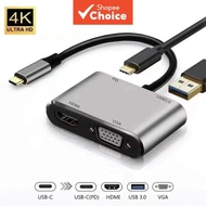 4-in-1 USB-C HUB 4K HDMI VGA USB PD Charging Adapter Hi-Res Video Converter for PC Pro