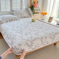 【100%cotton】Cadar Fitted Bedsheet Single / Super Single/Queen / King/super King Size Bedsheet Dormitory Bed Pillowcase Mattress Protector