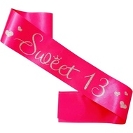 13th Birthday Sash, Hot Pink Satin Soft Official Teenager Sash with Silver Glitter Letter Sweet 13 B