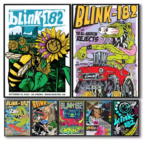 B-Blink 182 Band Poster Stickers Self-Adhesive Painting Mural Decor Wall Decals for Bedroom Living R