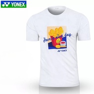 YONEX Fun Fries Racket Smiley Print Badminton Casual 100% Premium Cotton Tee Men Women Sports T‑Shir