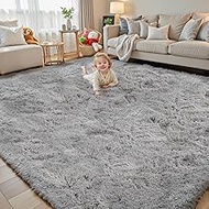 5x8 Feet Grey Fluffy Shag Area Rugs for Living Room, Modern Fluffy Shaggy Carpets for Teens Dorm Nur