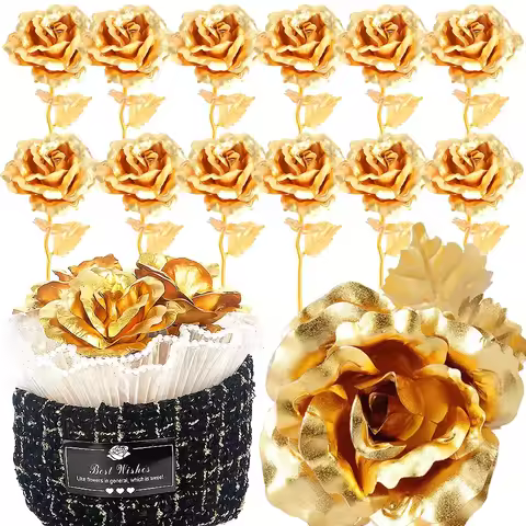1/3Pcs Golden Foil Roses Valentine Day Gifts Simulation Flowers Artificial Roses Beauty Golden Flowe