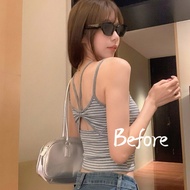 Women's Striped Sleeveless Camisole Summer Tank Top With Built-In Bra BF Shirt