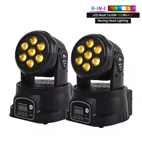 New 2PCS 7x10W LED Moving Head Light 6 IN 1 RGBW Professional Stage Effect DMX512 Wash Light for Dis
