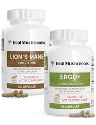 Ergothioneine (60ct) and Lions Mane (120ct) Bundle with Shiitake and Oyster Mushroom Extracts - Long