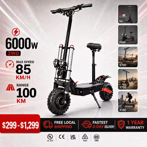 Dual Motor Snow Electric Scooter 11 inch Off Road Tire E-Scooter 85km/h 72V 6000W Powerful Folding E