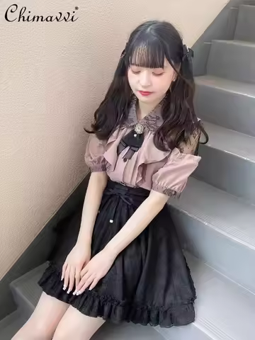 Rojita Mine Series Mass-Produced Off-the-Shoulder Lace Stitching Pearl Rhinestone Bow Tie Shirt Japa