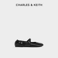 Charles & Keith | รองเท้าบัลเล่ต์หัวกลมสไตล์รีโทรลายย่นแฟลต ใหม่ฤดูใบไม้ร่วง