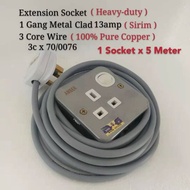 Extension socket Heavy-duty 13 amp 1 gang metal clad switch socket wire 3 core  70/0076 × 5 meter 10