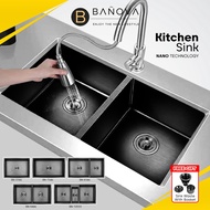 BANOVA Stainless Steel Home Kitchen Sink Sinki Dapur Nano Single Double Bowl BLACK Series