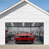 Sunolga Magnetic Garage Door Screen for 2 Car 16x7 FT, Reinforced Fiberglass Magnetic Screen Door wi