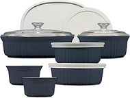 CorningWare Ceramic Bakeware Set with Lids, Chip and Crack Resistant Stoneware Baking Dish, Microwave, Dishwasher, Oven, Freezer and Fridge Safe, 12-Piece French Navy