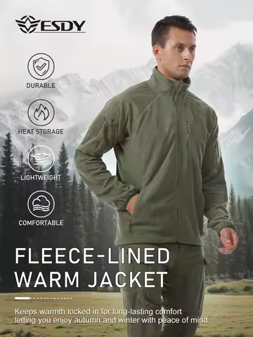 Esdy Men's Outdoor Fleece Jacket Spring Thin Fleece Jacket Outdoor Sports Cardigan Fleece Jacket