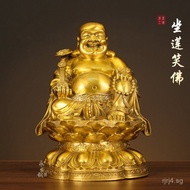 All-Copper Maitreya Buddha Figurine Laughing Buddha Sitting on Lotus Laughing Buddha Home Buddha Hal