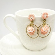 袖珍櫻花杯子蛋糕軟陶耳環 Miniature Sakura Cup Cake Earrings