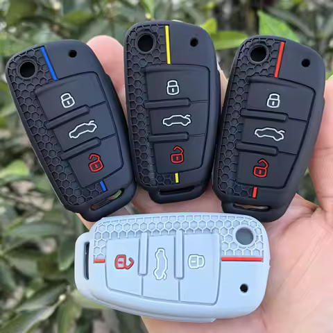 3 Button Silicone Car Remote Key Case Cap Cover Shell Keychian Fob Holder for Audi A4 B7 A6 C6 4f 8v