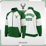 HIJAU KATUN MILWAUKEE BUCKS NBA Basketball Team Eastern Conference Tracktop Jacket Cotton Fleece Whi
