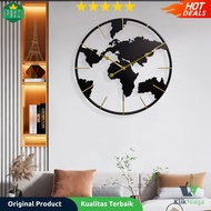 OUGWA Jam Dinding Besar Globe Design Iron Silent Movement 60cm -