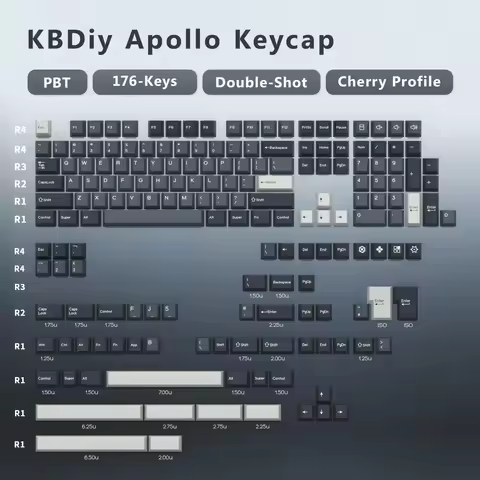 KBDiy 176 Keys/Set PBT GMK Apollo Keycap Double Shot Minimalist ISO Cherry Profile for Game Mechanic