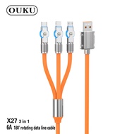 OUKU X27 3in1 data สายชาร์จ 3 หัว สำหรับ iOS+Micro+Type-C USBพร้อมหัวชาร์จ Fast Charging 6A Data Cable หมุนได้ 180°