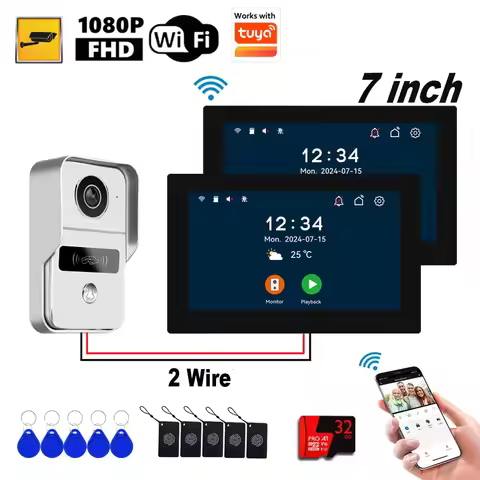 5G WiFi 7Inch Touch Screen Tuya Smart Video Doorbell 2 Wire Digital 1080P Camera 1V2 Video Doorphone
