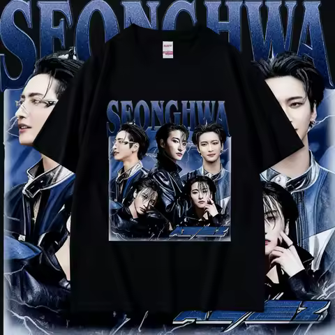 2025 Summe Kpop Band Choi San Ateez Graphic Men Hip Hop Clothing Oversized 100% Pure Cotton Printed 