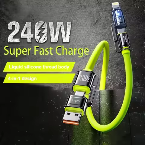240W Silicone 4-in-1 Fast Charging USB Cable for Phone17 16 15 14 13 12 Pro Max for Samsung S25 S24