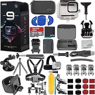 GoPro HERO9 (Hero 9) Black with Deluxe Accessory Bundle - Includes: SanDisk Ultra 64GB MicroSDHC Memory Card, Premium Hard Case for GoPro, Underwater Housing, Helmet Arm Extension Kit &amp; Much More