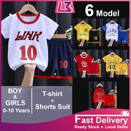 Stok Sedia Anak Lelaki Perempuan Lengan Pendek T-shirt Short Set Seluar Jersey Bola Keranjang Bola S