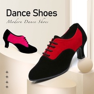 Modern Jazz Dance Shoes Women's Pointed Patchwork Color Suede Breathable Dance Shoes Mid Heel Indoor Dance Shoes