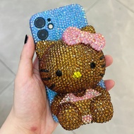 Mèo Hello Kitty Hình Flip Cover Ốp Lưng Điện Thoại Làm Đẹp DIY Kim Cương Giả Chất Liệu Gói 3D Nổi Ap