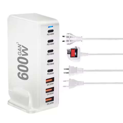 2026 New 600W GaN Fast Charger Type C PD3.1 Adapter 8-port Fast Charging Station for iPhone 16 15 Sa