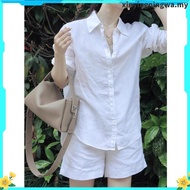 LAHSTORE women's loose long-sleeved linen shirt with off-the-shoulder tail cutout (White)