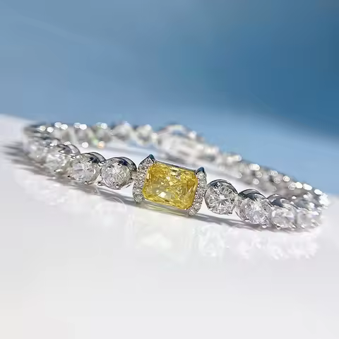 Luxury 18K Solid Platinum PT950 certifid flower cut 6*8 yellow diamond inlaid group diamond elegant 