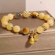 0.00 XNE9 Citrine Bead Bracelet Golden Toned Beads & Elegant Pendant Charm, 8mm,Bohemian Jewelry for
