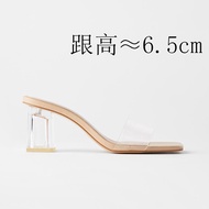 ZARA DTM Pump Crystal Sandals Women s 20 Summer Band Square Toe Transparent Shoes Fairy SlippersBloc